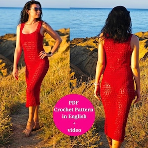 Crochet Maxi Lace Dress Pattern in 4 Size - written instructions, video tutorial, photos and diagram chart