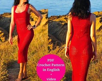Patrón de vestido largo de encaje a crochet en tallas XS-4XL - Instrucciones escritas, términos estadounidenses, videotutorial, fotos y diagrama.