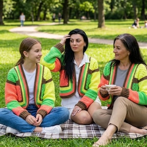 Easy Short Colorful Granny Square Cardigan Sweater Crochet Pattern in PDF - Written Instructions, US Terms, Diagram Chart, Photos