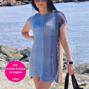 Crochet Lace Dress Pattern - S,M,L,XL,2XL, 3XL, 4XL Size in PDF - written instructions, video tutorial, photos and diagram chart