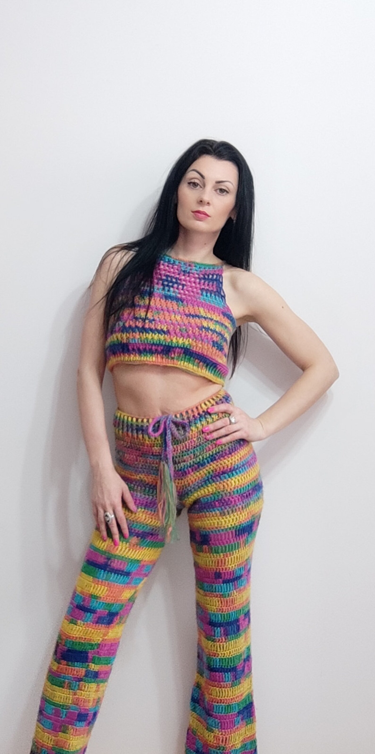 Women's Crochet Set Crop Top and Pants Pattern in PDF , Bohemian Set