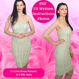 Crochet Dress Pattern for Bodycon Sleeveless Midi Dress with Ribbed Texture for Beginners, Sizes S-3XL, US Written Instructions and Photos