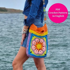 Easy Grandma Square Handtasche Afrikanische Blume Häkelanleitung, Bunte Handtasche Häkelanleitung, Grandma Square Handtasche Häkelanleitung