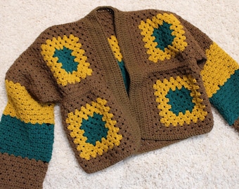 Easy Granny Square Sweater Cardigan Pattern , Afghan Coat Pattern , Crochet Patchwork Jacket Pattern , Granny Square Crochet Sweater Pattern