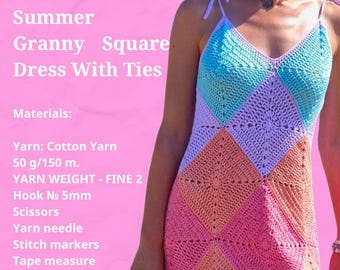 Vestido de abuela de verano a crochet con lazos, talla única, patrón en  PDF, patrón de pareo playero fácil a crochet, vestido de mujer a crochet