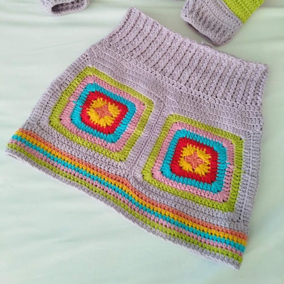 Crochet Rainbow Granny Squre Skirt Pattern PDF Download Crochet