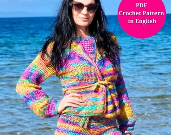 CROCHET PATTERN -  Crochet Mohair Cardigan for Women in S-5XL Sizes | Easy Airy Design with Belt | US Crochet Terms + Photo Instructions