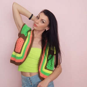 Easy Crochet Granny Square Sweater Vest Pattern in Two size in PDF