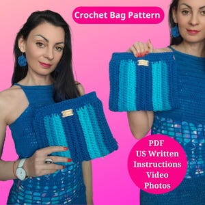 Patrón de Clutch de Crochet Sencillo: Minibolso Acanalado Elaborado con Hilo de Cinta de Algodón. Monedero Pequeño para Principiantes, Perfecto como Bolso de Mano o Cartera.
