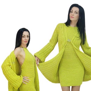 Elegant Crochet Set Pattern: Flare Sleeve Cardigan & Backless Halter Mini Dress, Sizes S-2XL, Written Instructions, US Terms, Photos, Chart