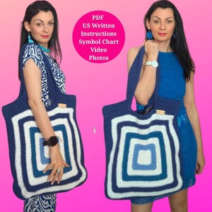 Häkelanleitung Große gestreifte Oma Quadrat Einkaufstasche, Einfach Sommer Strand Tasche, Einkaufstasche, Baumwolltasche PDF