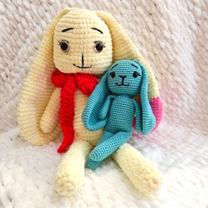 Amigurumi bunny crochet pattern with written instructions and video tutorial in PDF
