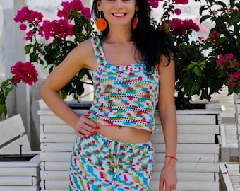 Crochet Flip Skirt and Tank Top Set Pattern for Beginners All Size in PDF - Video, Written instructions, US and BG Terms, Photos