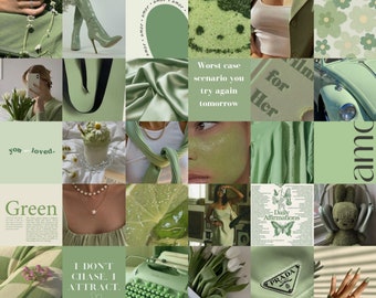 60 (DIGITAL) Sage Green Aesthetic Collage| Sage Green Photo Wallpaper Collage|Sage Green Collage kit