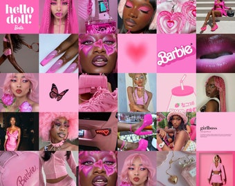 60 Digital Black Girl roze esthetische muurcollagekit