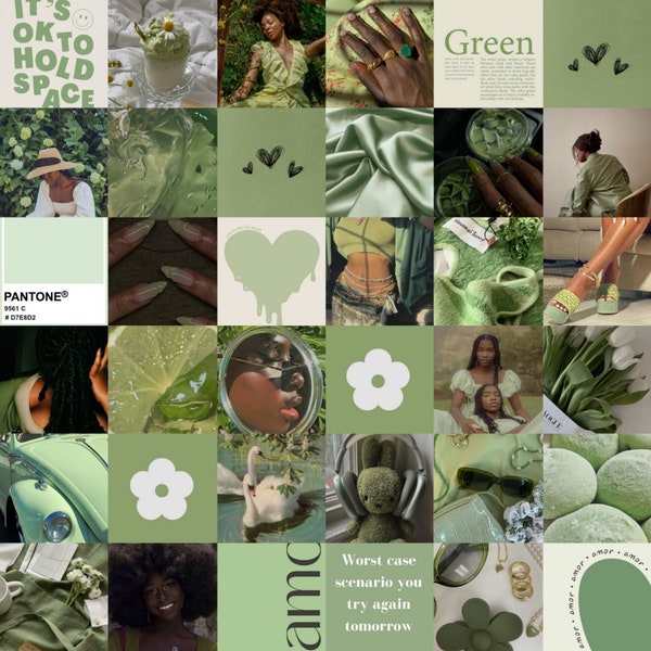 60 (DIGITAL) Black girl Photo Wallpaper Collage| Sage Green Collage kit | Sage Aesthetic Collage