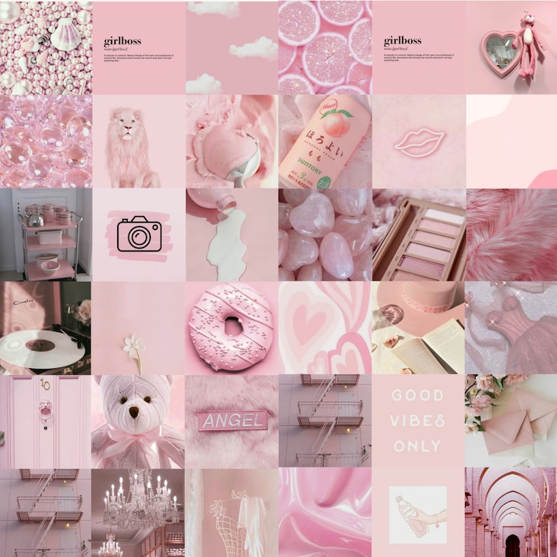 60 DIGITAL Pink Aesthetic Collage Kit Pink Photo Wallpaper | Etsy