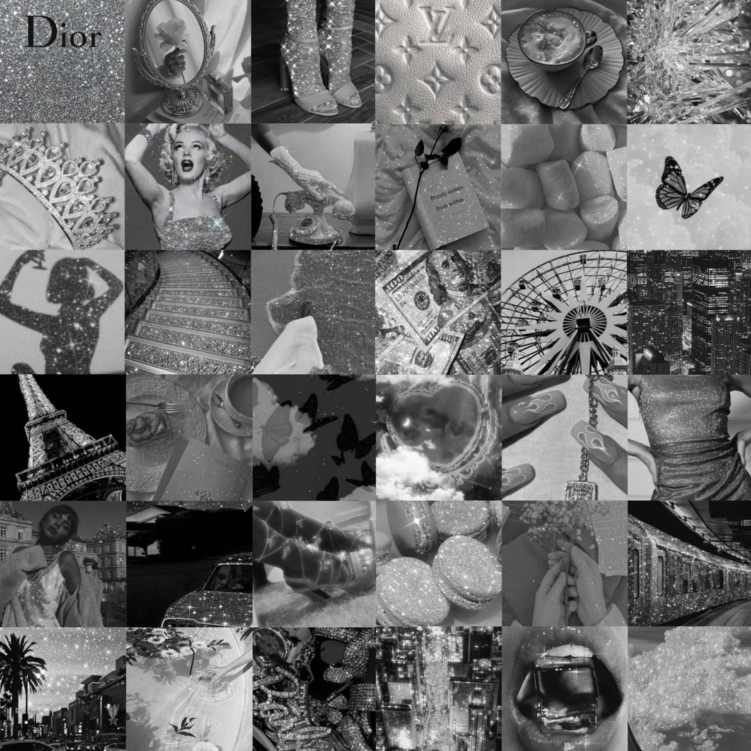 60 DIGITAL Silver Aesthetic Collage Grey Photo Wallpaper Collage Grey