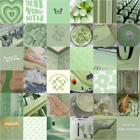 Sage Green Cow Print Aesthetic Pattern Wallpaper by