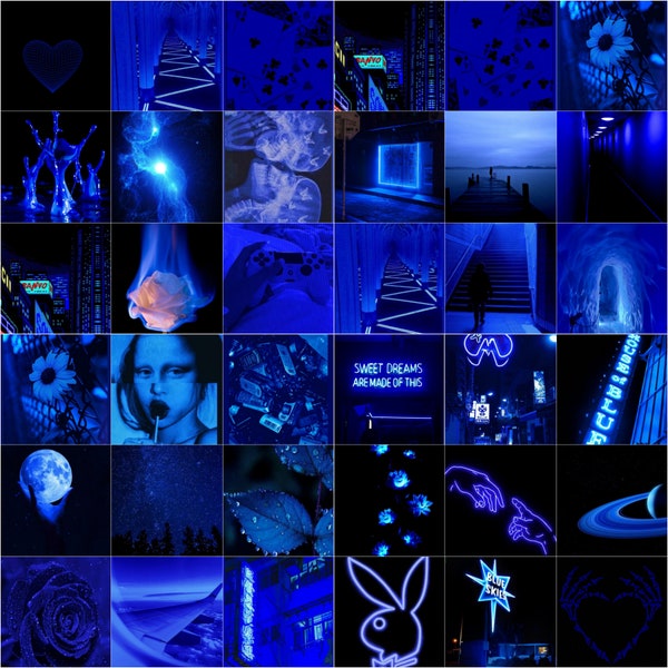 60 (NUMÉRIQUE)Kit de collage esthétique bleu foncé | Collage de papier peint photo bleu foncé | Kit de collage bleu foncé | Papier peint photo bleu foncé