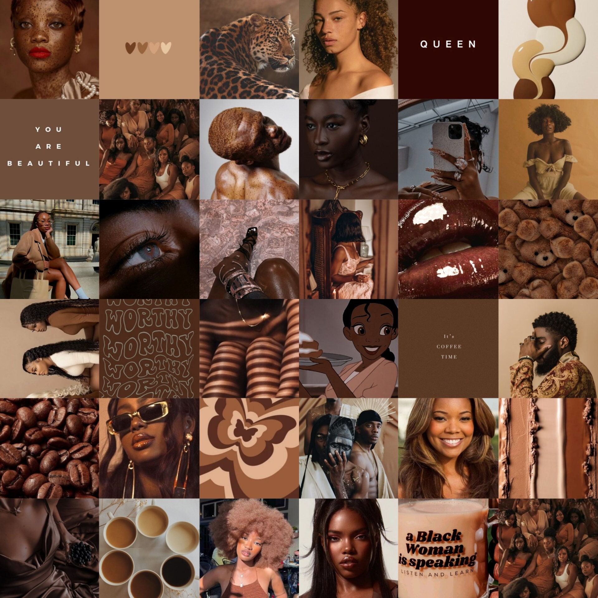 60 DIGITAL Black Girl Brown Aesthetic Collage/ Brown Aesthetic Wallpaper  Collage Kit/ Brown Wallpaper Collage Kit 