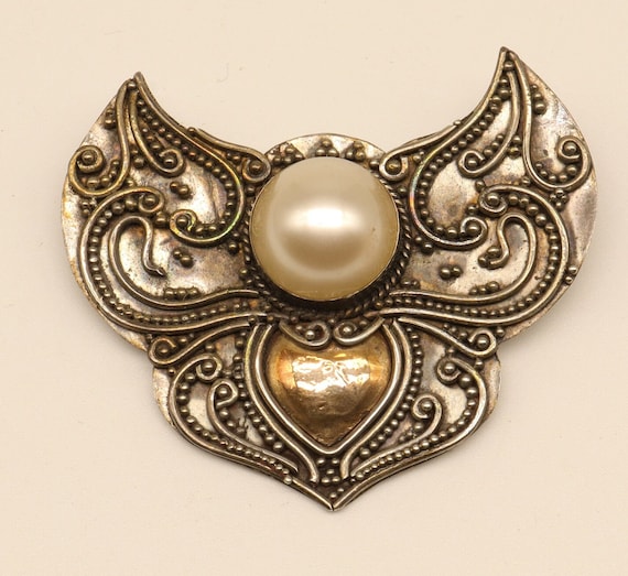 Vintage Art Deco Style Sterling Silver & Brass He… - image 1