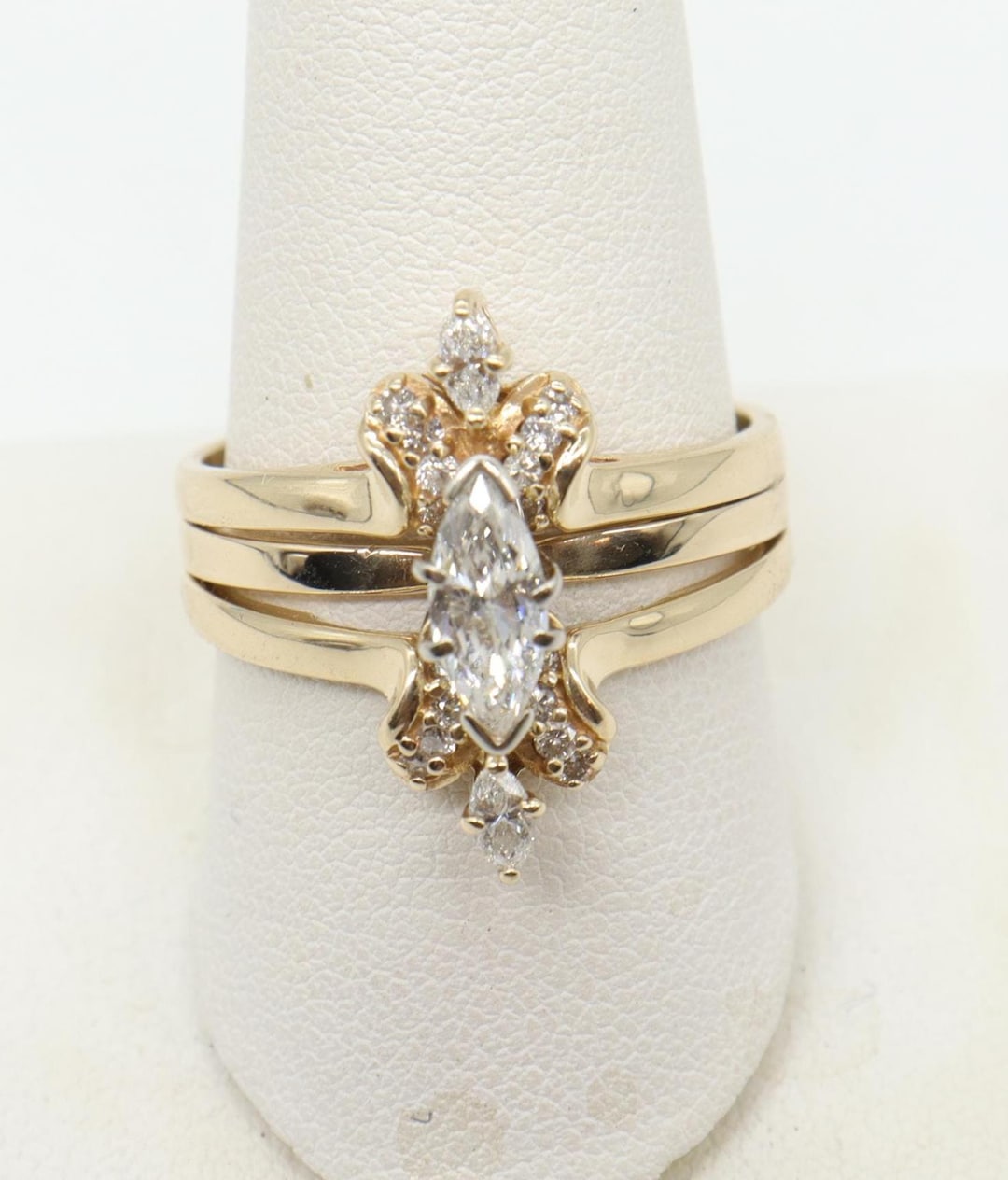 Vintage 14K Yellow Gold .54ct Marquise Engagement Ring .32 Tcw Diamond ...