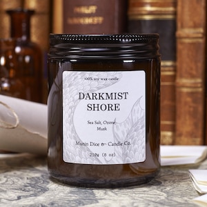 Darkmist Shore Scented Soy Candle, Fantasy Inspired Handmade Ocean Candle Gift Idea