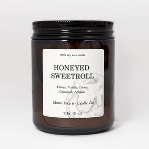 Honeyed Sweetroll Scented Soy Candle, Fantasy Inspired Handmade Candle Gift Idea