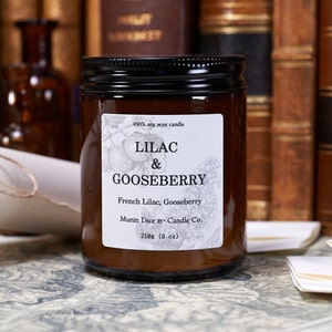 Lilac & Gooseberry Scented Soy Candle, Fantasy Inspired Handmade Candle