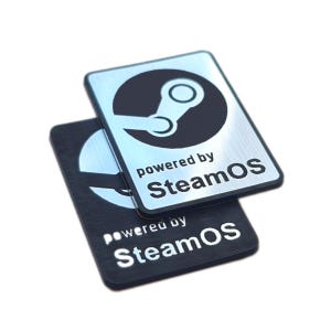 SteamOS Linux Sticker Case Badge - Chrome Reflective - 35mm x 25mm (TWO pieces)