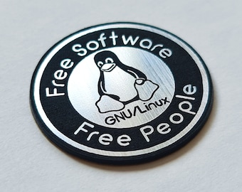 Linux Sticker: Free Software Emblem, Silver & Black (35mm)