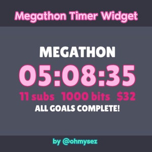 Megathon Timer Widget - Subathon Donothon Countdown Timer for Twitch Streamers - Bit Tracker Sub Tracker Donation Tracker - Stream Widget