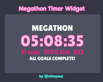 Megathon Timer Widget - Subathon Donothon Countdown Timer for Twitch Streamers - Bit Tracker Sub Tracker Donation Tracker - Stream Widget