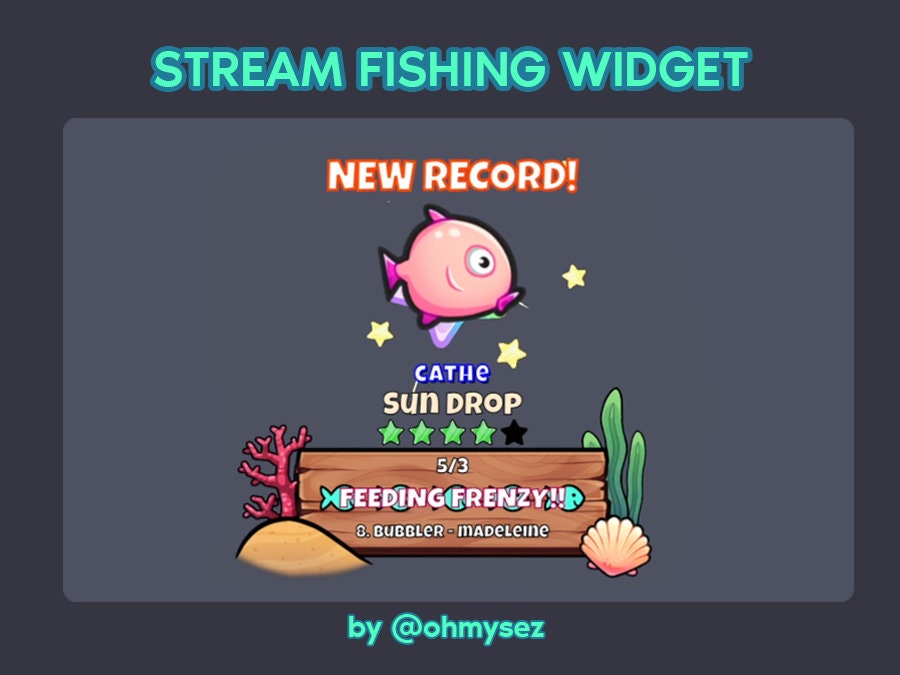 Stream Fishing Widget - Subgoals / Bits / Channel Points - Cute Custom Animated Interactive YouTube Twitch Chat Widget Gacha Game