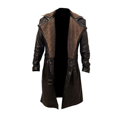 Mens Ryan Gosling Black Leather Trench Fur Coat - Etsy