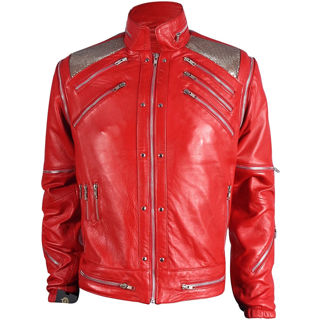 Mens Real Leather Jacket Inspired by MJ Beat It Red Jacket - Etsy