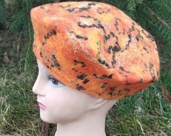 Orange Damen gefilzte Mütze aus Merinowolle