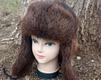 Mens winter hat with earflaps made of nutria fur.real fur hat.fashion winter hat.nutria fur hat.ushanka.warm winter hat.Christmas gift