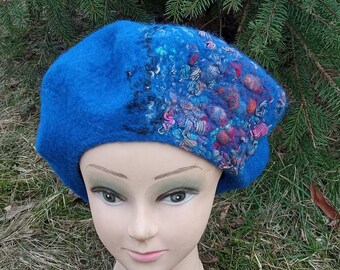 Womens felted cornflower merino wool beret.warm wool beret.fashion womens beret.original wool hat.Christmas gift.winter wool beret.handmade