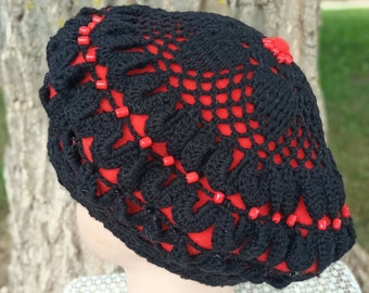 Original womens beret embroidered with beads and lace.fashion beret hat.Exclusive beret.Wool warm beret.Christmas gift.original womens hat