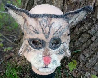 Masque de chat feutré luxueux pour enfants.Masque de chat therian.Coiffe de fête.Masque de chat de carnaval.Masque animal.