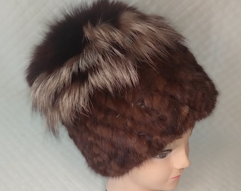 Womens winter mink hat with fox fur.original winter hat.arctic fox hat.warm mink  hat.fashion womens hat.Christmas gift.warm winter hat.