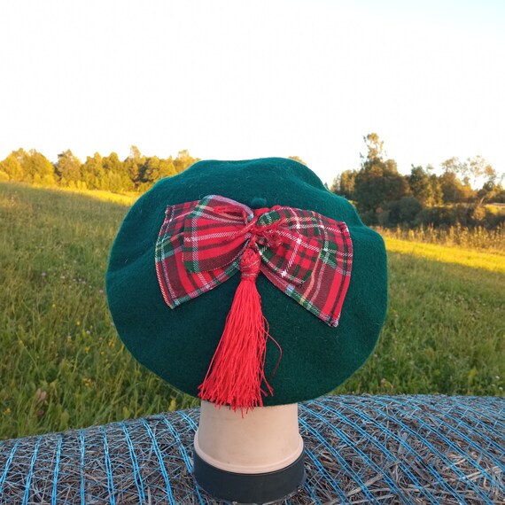 Stylish Red and Green Plaid Women\'s Beret Dolly Wooly Tartan Cape – Miss Patina main image 3