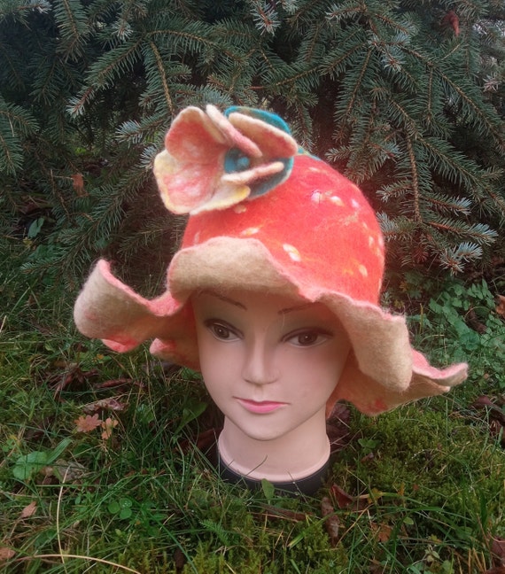 Unique Felted Orange Yellow Bell Wizard