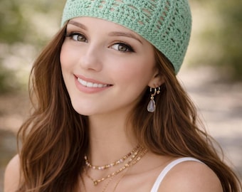 Gorro de ganchillo, gorro de verano de algodón, gorro ligero de encaje Boxo