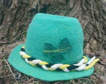 Grün Filz Hut für Patricks Day unisex.Warme Winter hat.Sauna Hut. Hut aus Wollfilz.Hut als Geschenk.Hut mit grüner Krempe