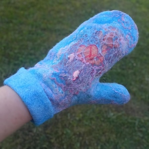 Felted merino wool mittens light blue.womens winter gloves.warm handmade.gift for her.soft wool accessories.handmade mittens.cozy mittens