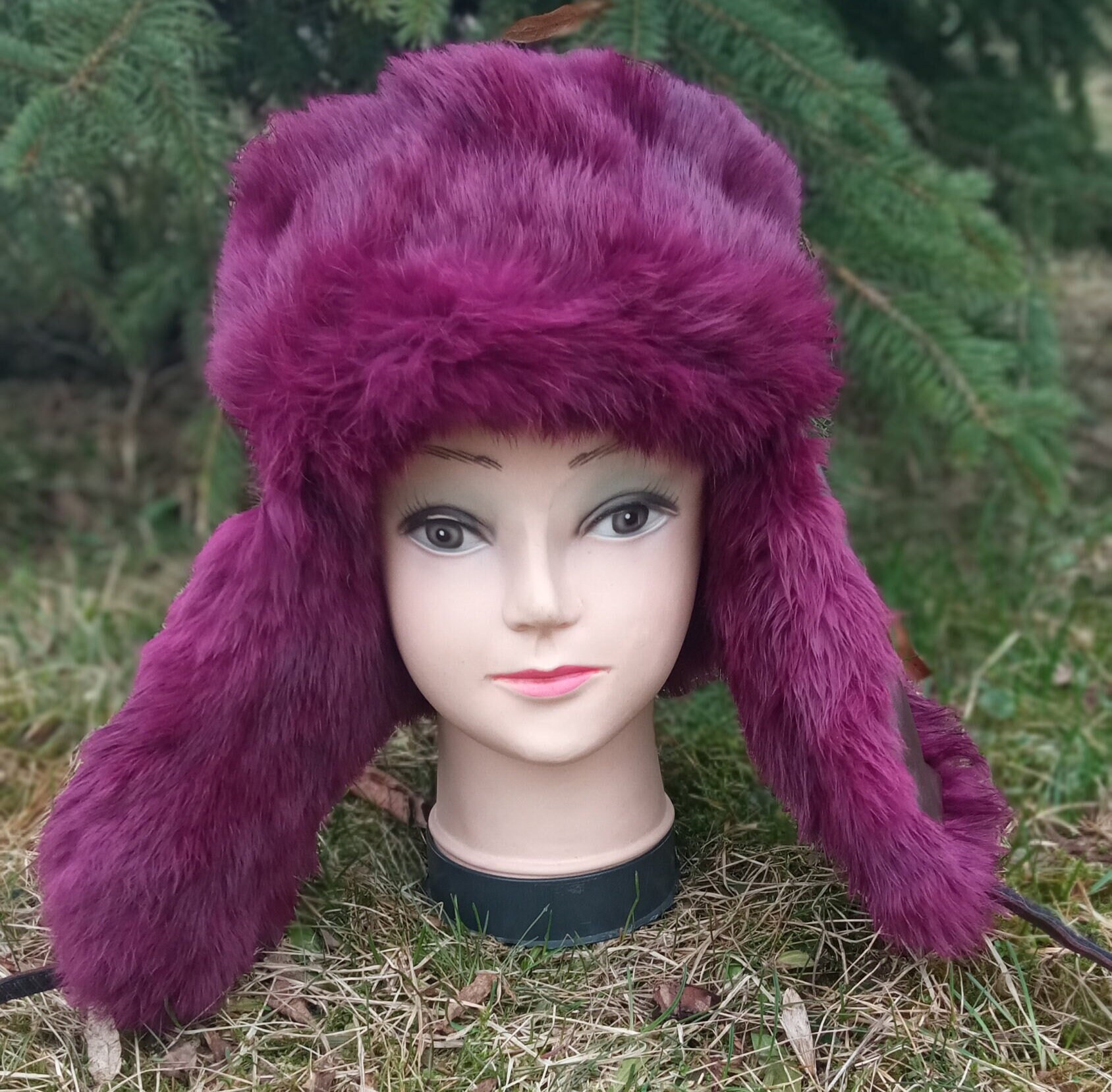 Leather Rabbit Fur Ushanka Hat, Winter Earflap Lumberjack Pilot