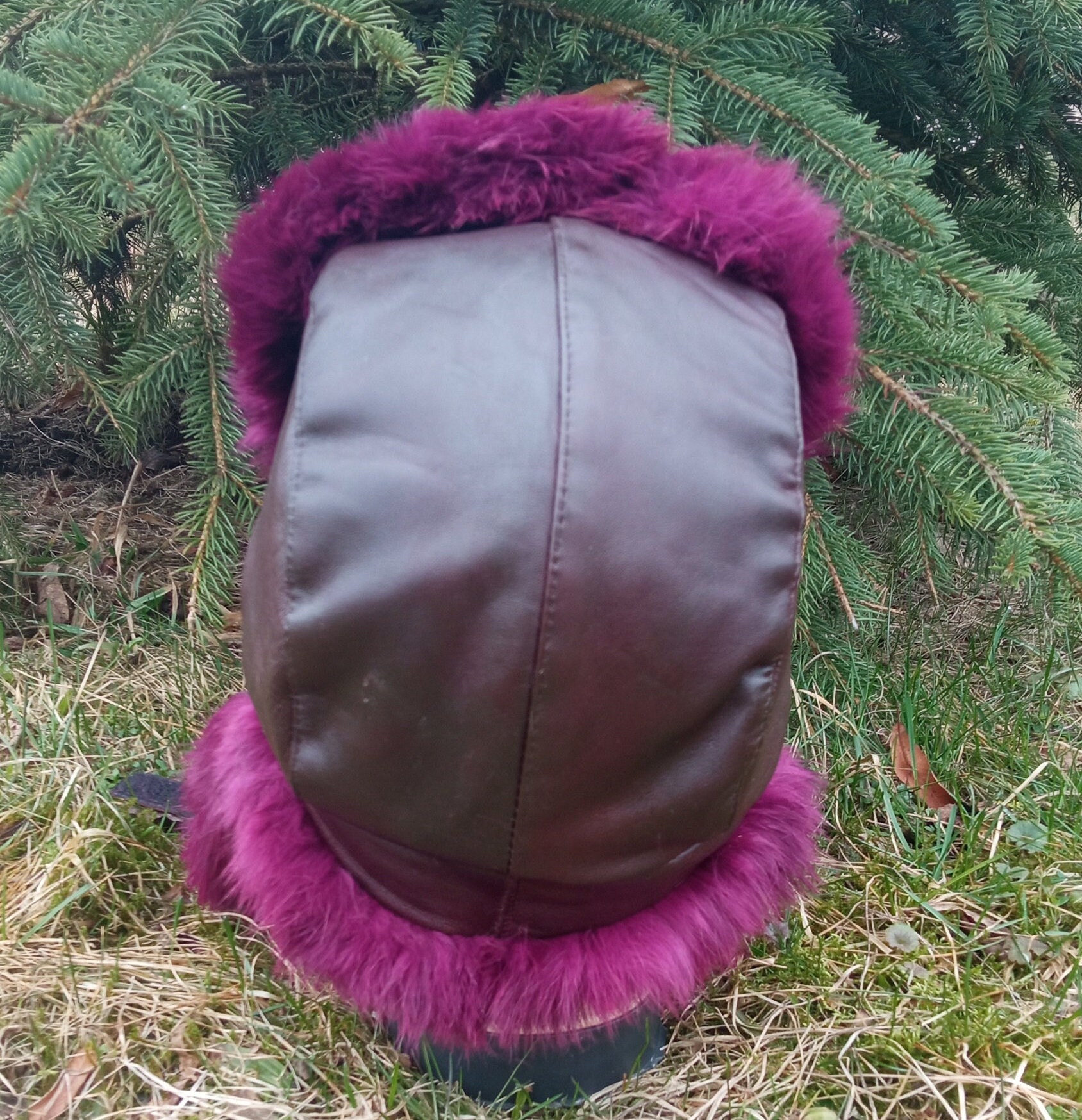 Leather Rabbit Fur Ushanka Hat, Winter Earflap Lumberjack Pilot
